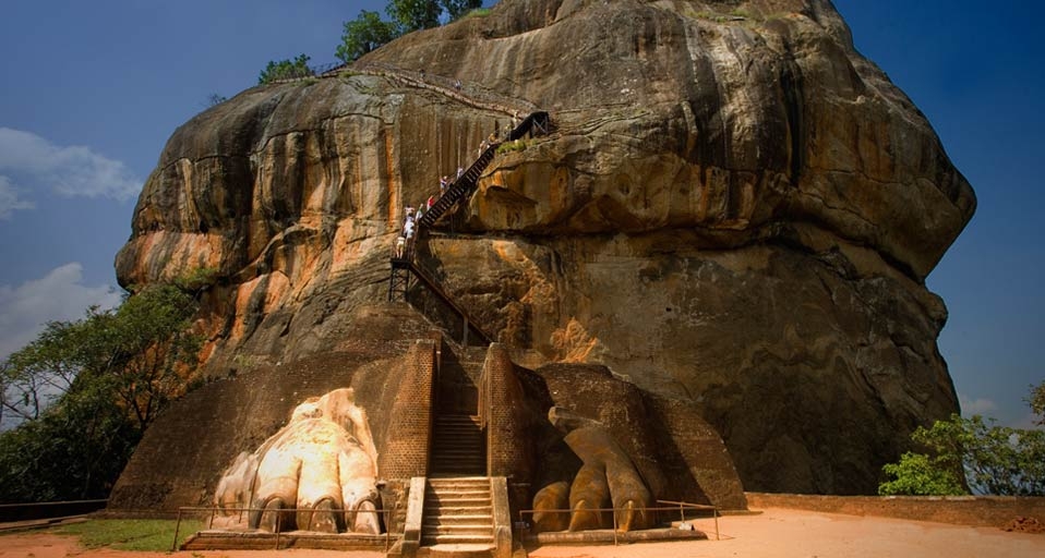 Remains of the colossal lion sculpture that flanked the stairway leading to the Sigiriya fortress in Sri Lanka -- Jose Fuste Raga/Corbis &copy; (Bing Canada)