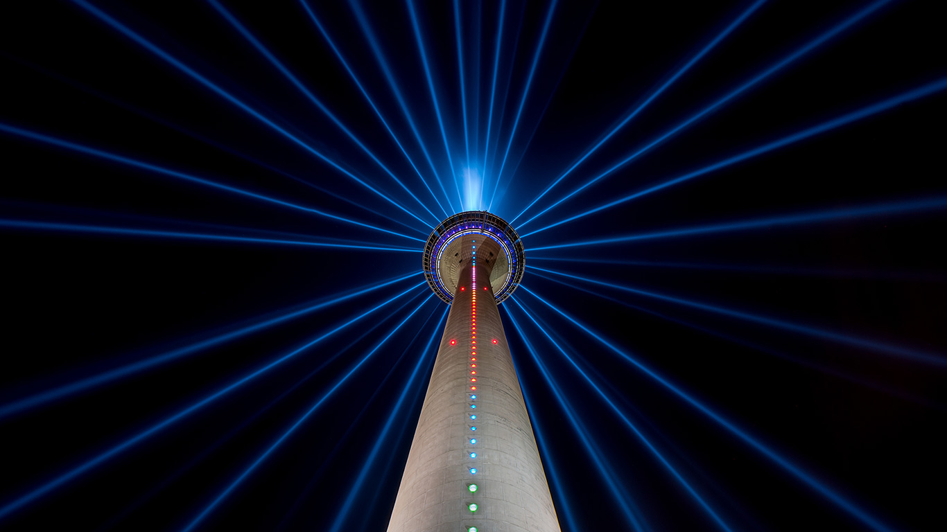 The Rheinturm at night in Düsseldorf, Germany (© r.classen/Shutterstock)(Bing Australia)