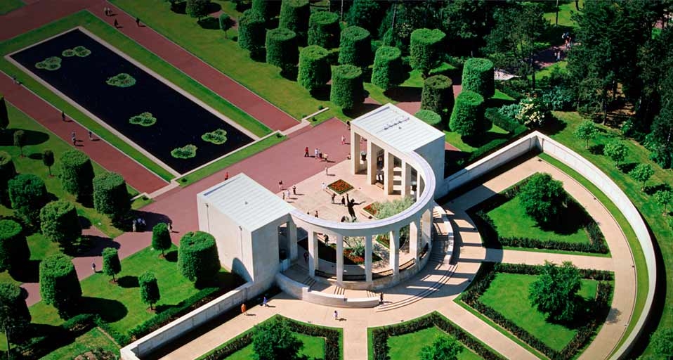 Aerial view of the Normandy American Cemetery and Memorial near Omaha Beach, Colleville sur Mer, Calvados, France -- Camille Moirenc/Corbis &copy; (Bing United States)