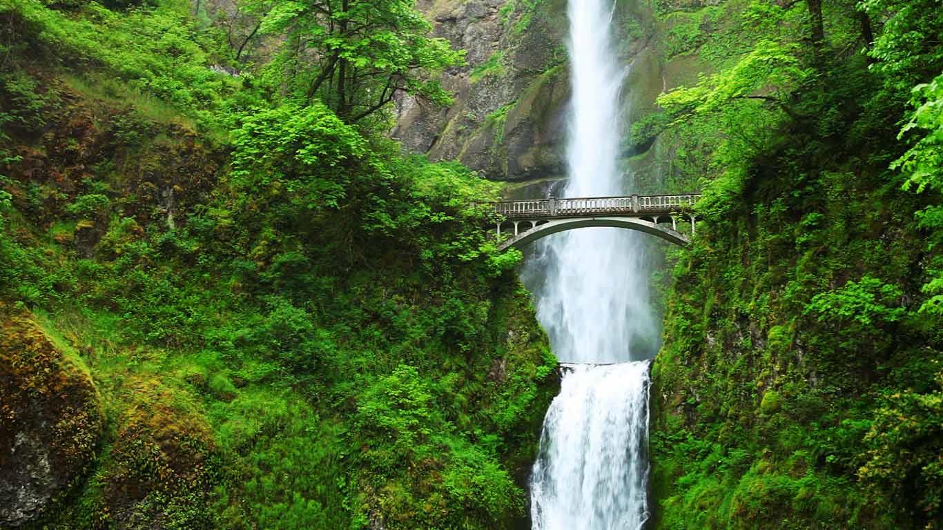 俄勒冈州，摩特诺玛瀑布和本森桥 (© Getty Images)(Bing China)