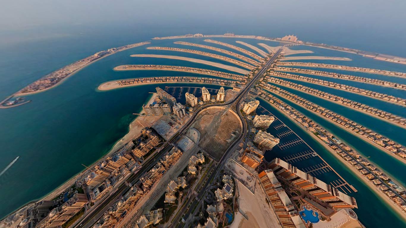 阿拉伯联合酋长国，迪拜的棕榈岛 (© AirPano)(Bing China)