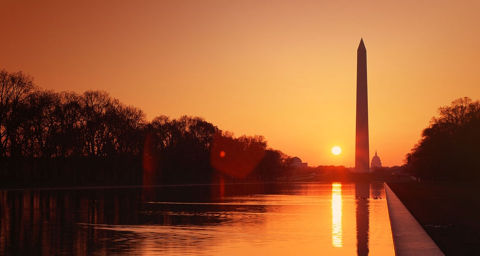 Sunset on the Washington Monument & Reflecting Pool in Washington, D.C. – Photodisc/Photolibrary &copy; (Bing United States)