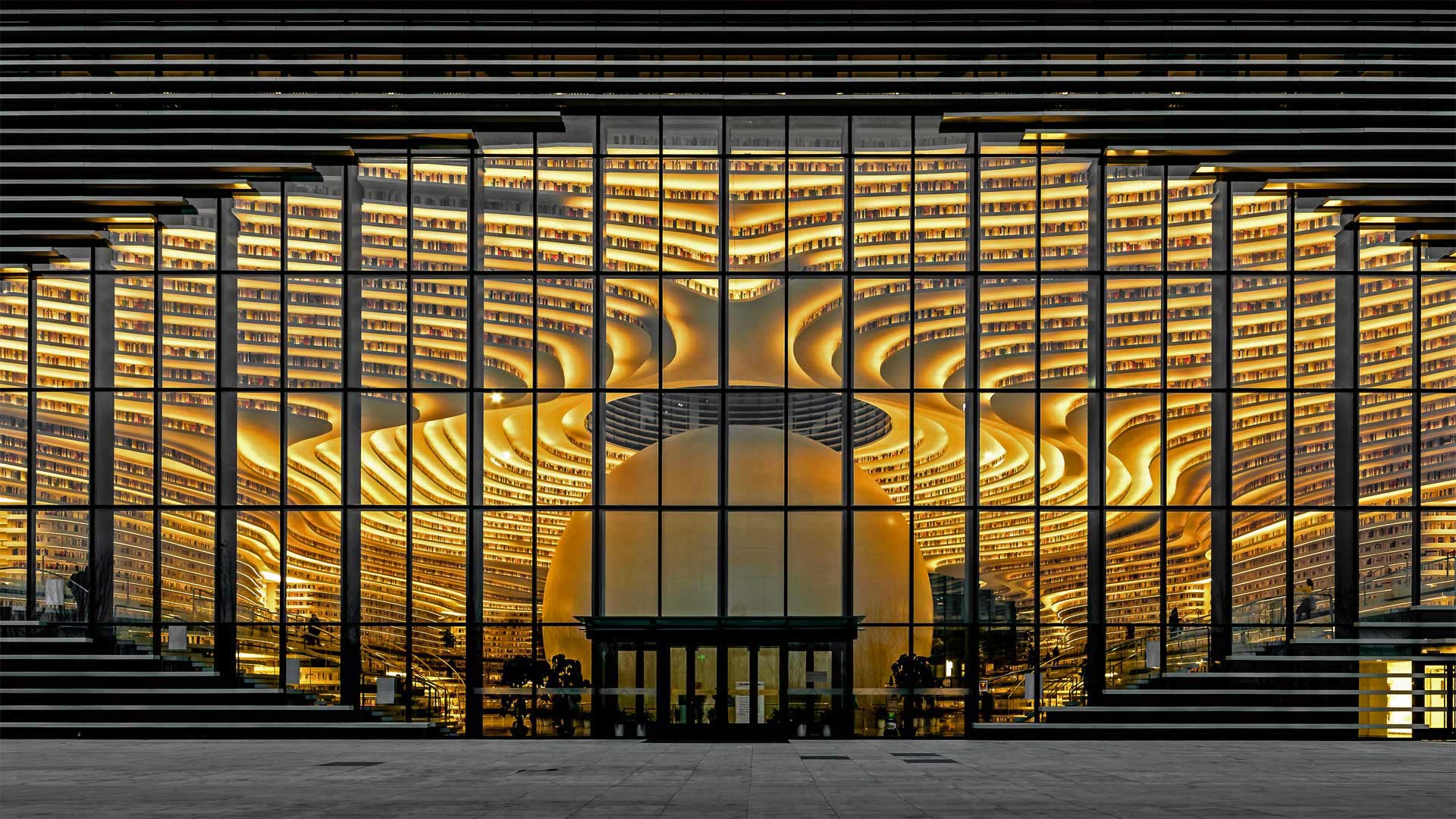 Tianjin Binhai New Area Library in Tianjin, China (© Imaginechina Limited/Alamy)(Bing Canada)
