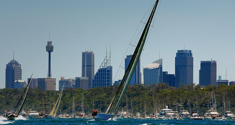 Super maxi Alfa Romeo in action following the start of the 61st Sydney to Hobart yacht race in Sydney Harbour, December 26, 2005, Australia -- Cameron Spencer/Getty Images &copy; (Bing Australia)