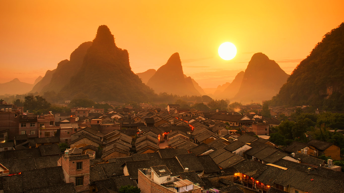广西桂林，阳朔附近 (© wu kailiang/Alamy)(Bing China)