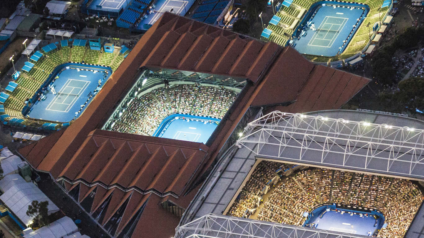 Tennis stadiums at Melbourne & Olympic Parks in Victoria, Australia (© Brett Price/age fotostock/Getty Images)(Bing Australia)