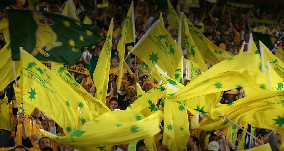 Socceroo fans enjoy the atmosphere at the 2006 FIFA World Cup qualifying match between Australia and Uruguay in Sydney, Australia -- Cameron Spencer/Getty Images &copy; (Bing Australia)