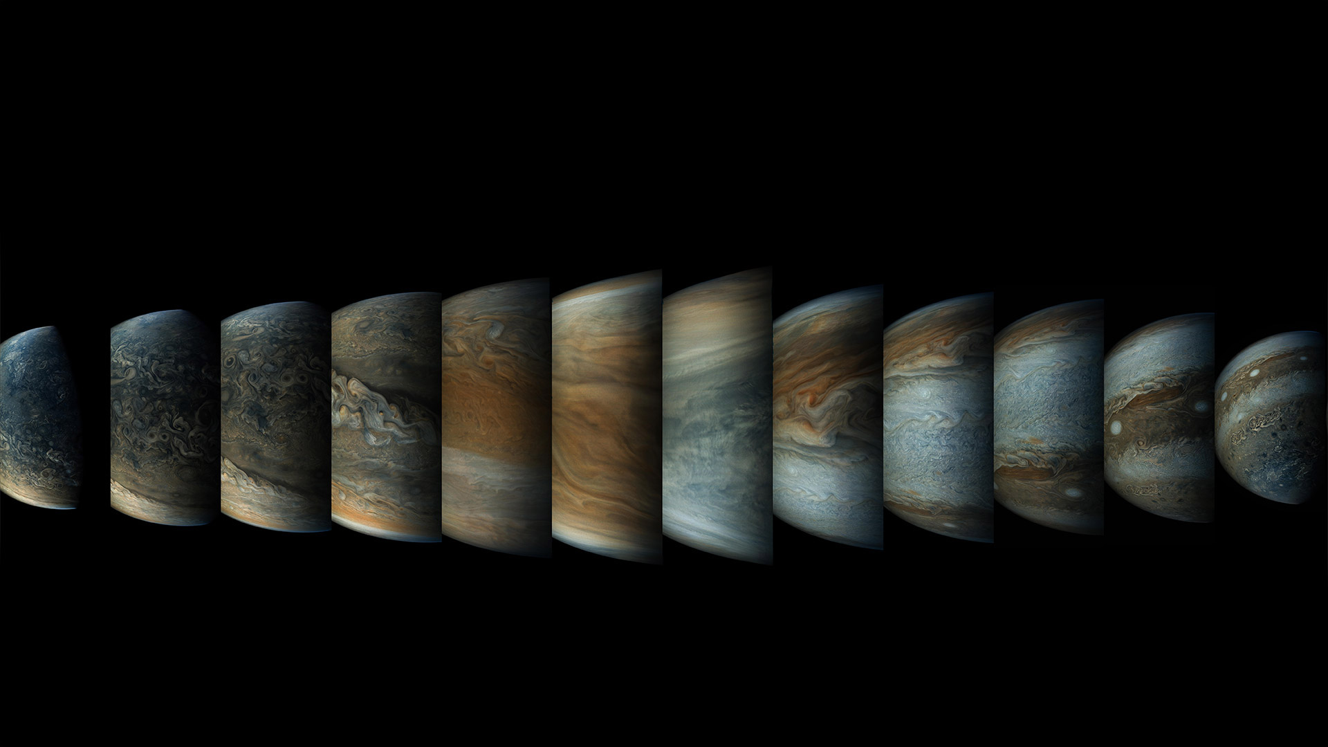 木星增强色彩后的一组镜头 (© Enhanced Image by Gerald Eichstädt and Sean Doran, CC BY-NC-SA, based on images provided Courtesy of NASA/JPL-Caltech/SwRI/MSSS)(Bing China)
