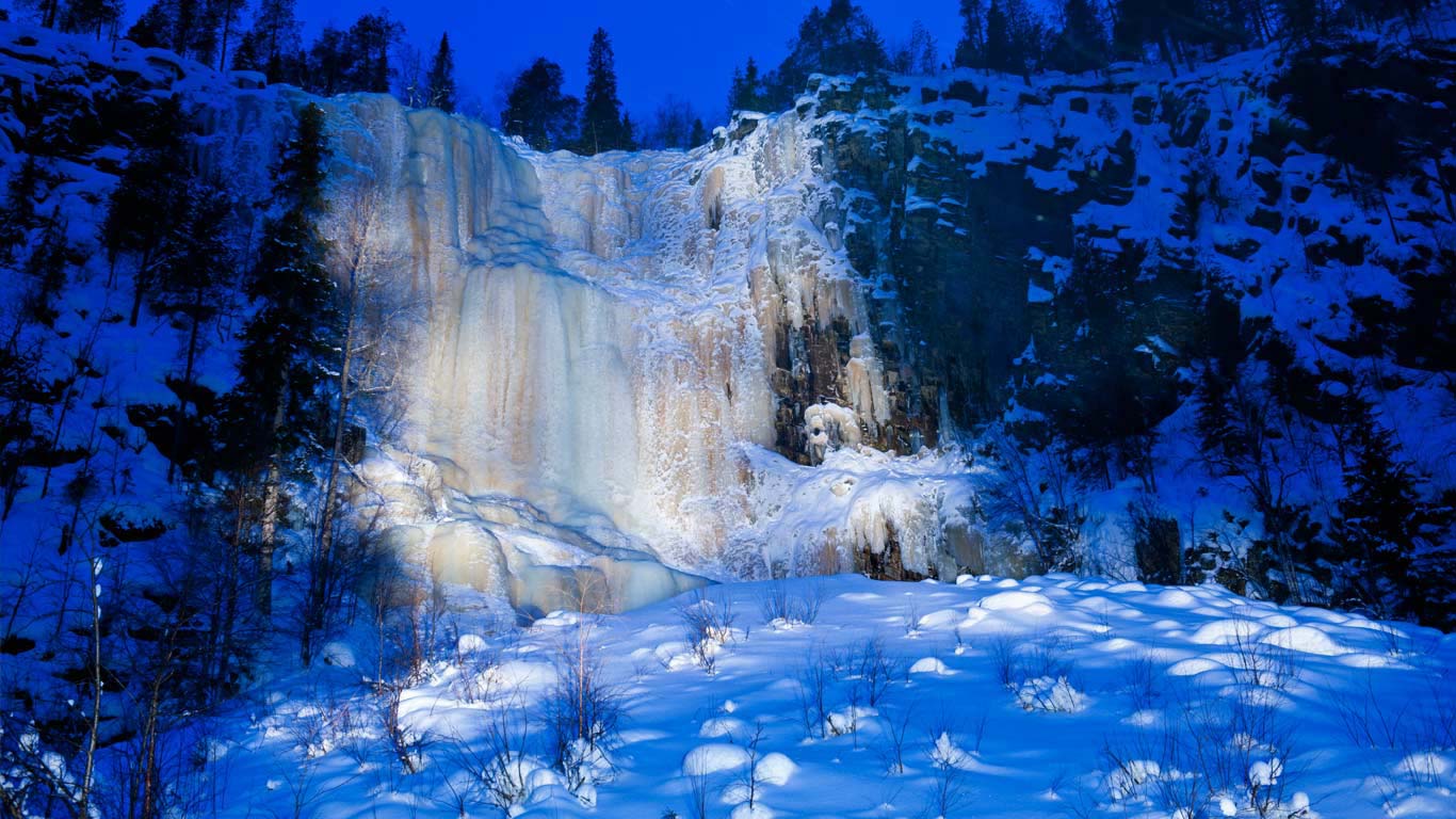 A frozen waterfall in the Korouoma Gorge, Finland (© Niall Benvie/Minden Pictures)(Bing United States)