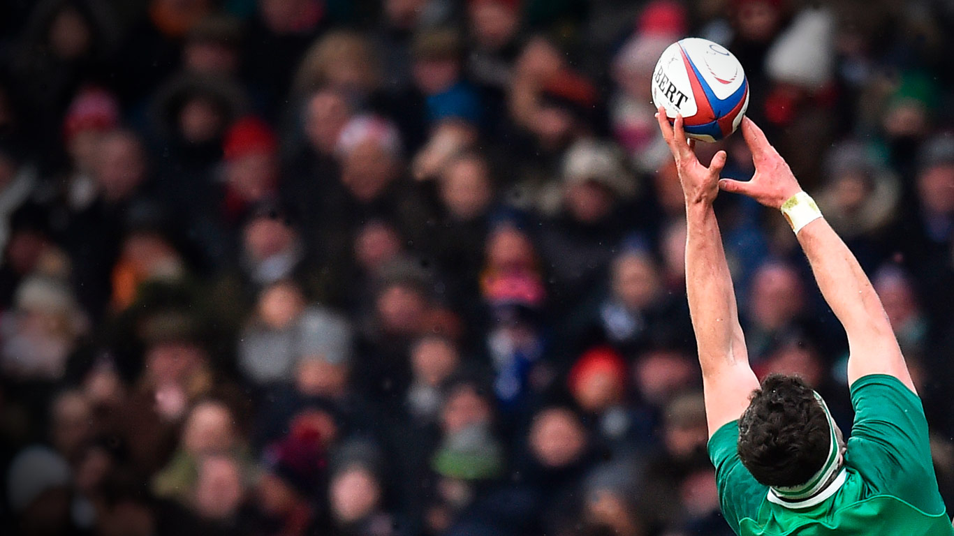 The ball is taken from a line-out during a Six Nations rugby match (© Glyn Kirk/AFP/Getty Images)(Bing United Kingdom)