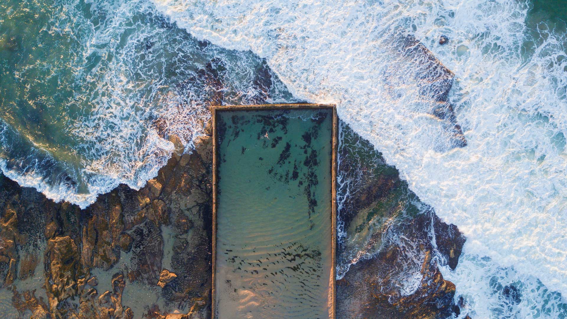 Aerial view of Cronulla rock pool with incoming waves, New South Wales (© ai_yoshi/iStock/Getty Images Plus)(Bing Australia)