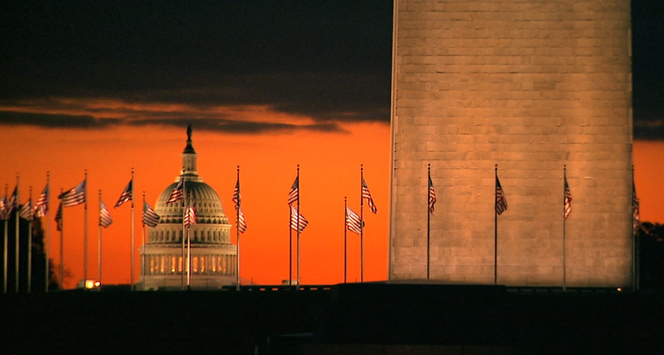 The Washington Monument with the U.S. Capitol building in the background, Washington D.C. (© Corbis Motion) &copy; (Bing United States)