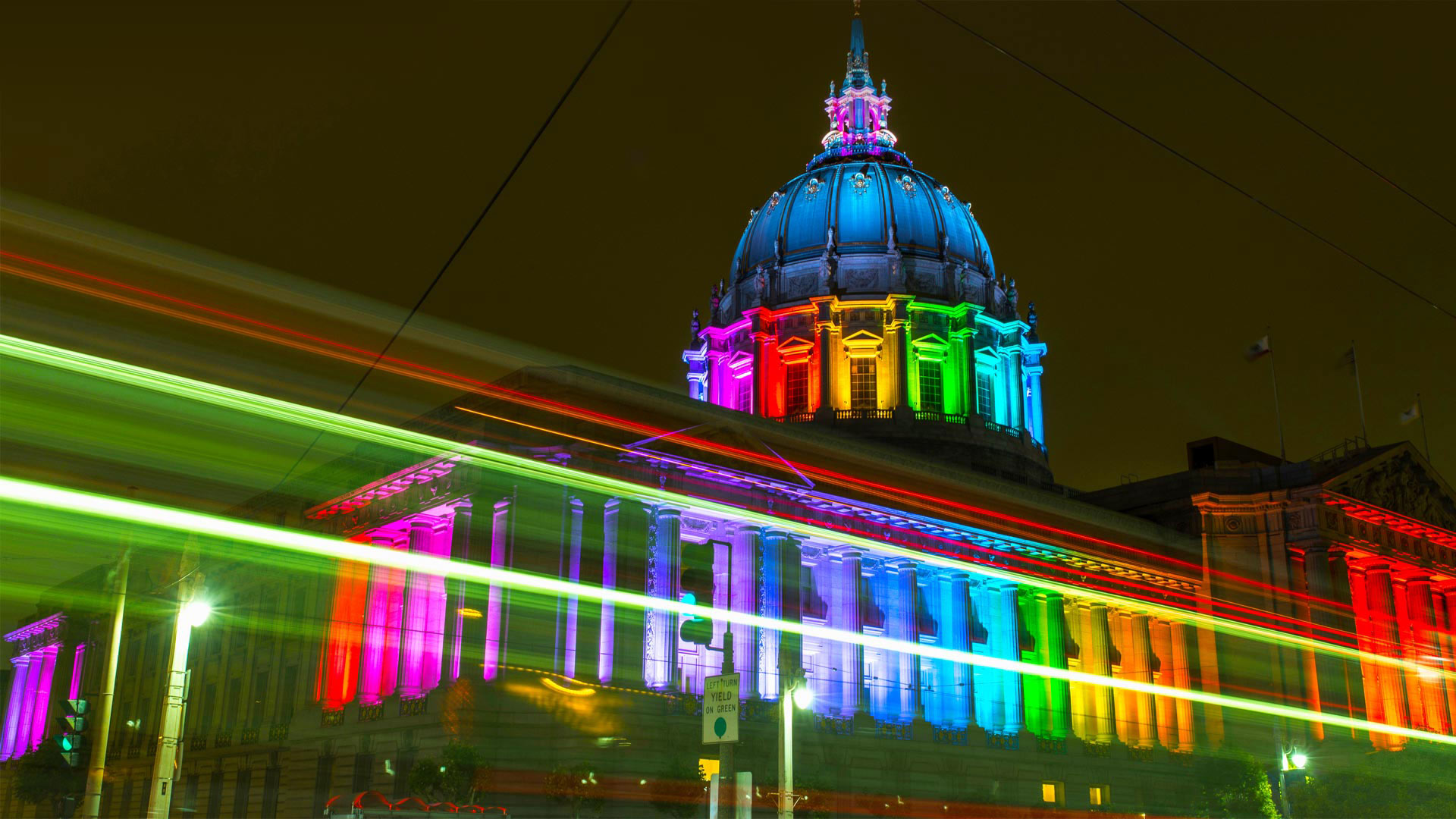San Francisco City Hall lit with rainbow lights for Pride (© Wonwoo Lee/Getty Images)(Bing United States)