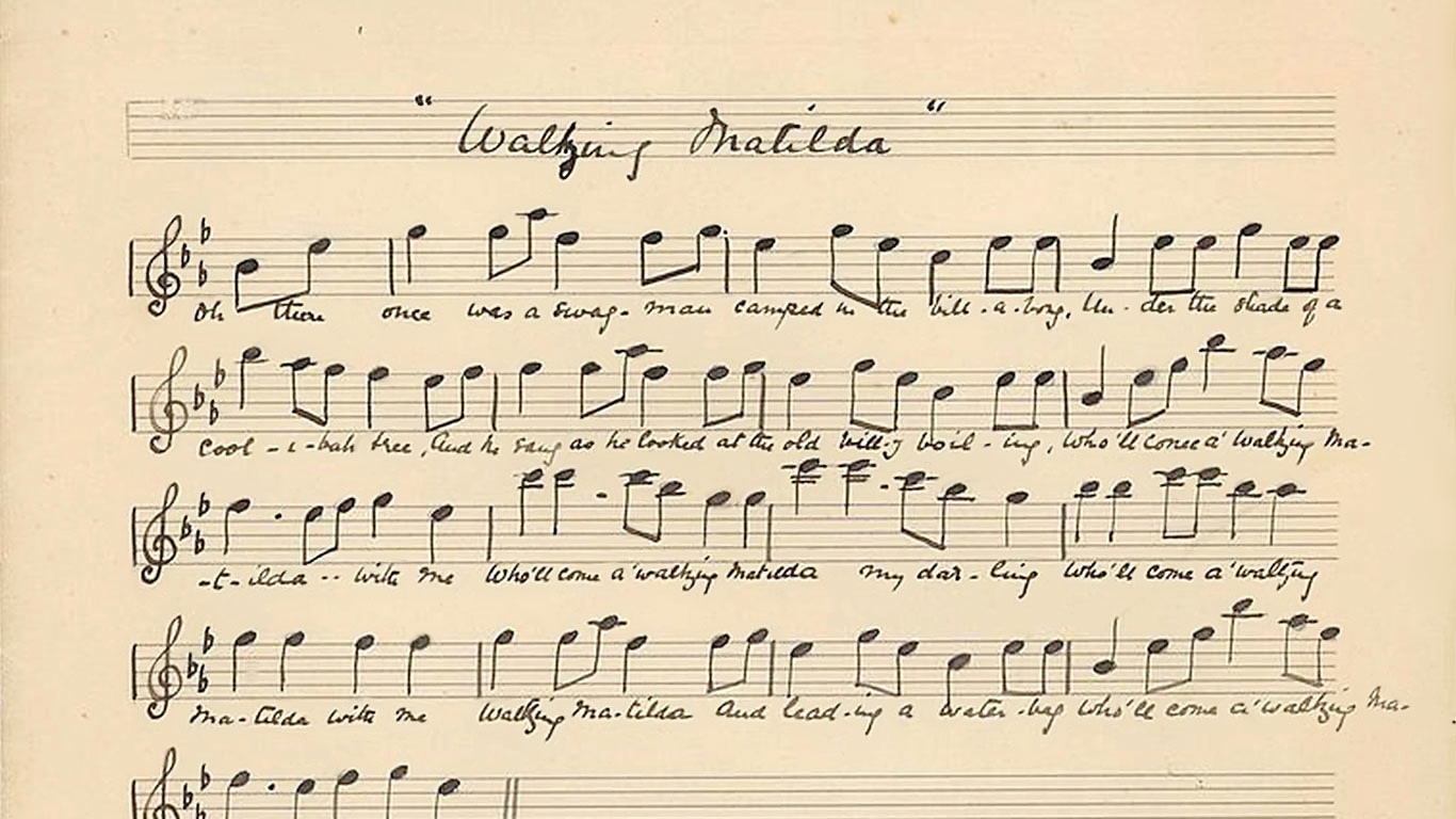Original lyrics of Waltzing Matilda - music by Christina Rutherford Macpherson, words by Banjo Paterson (© GL Archive/Alamy Stock Photo)(Bing Australia)
