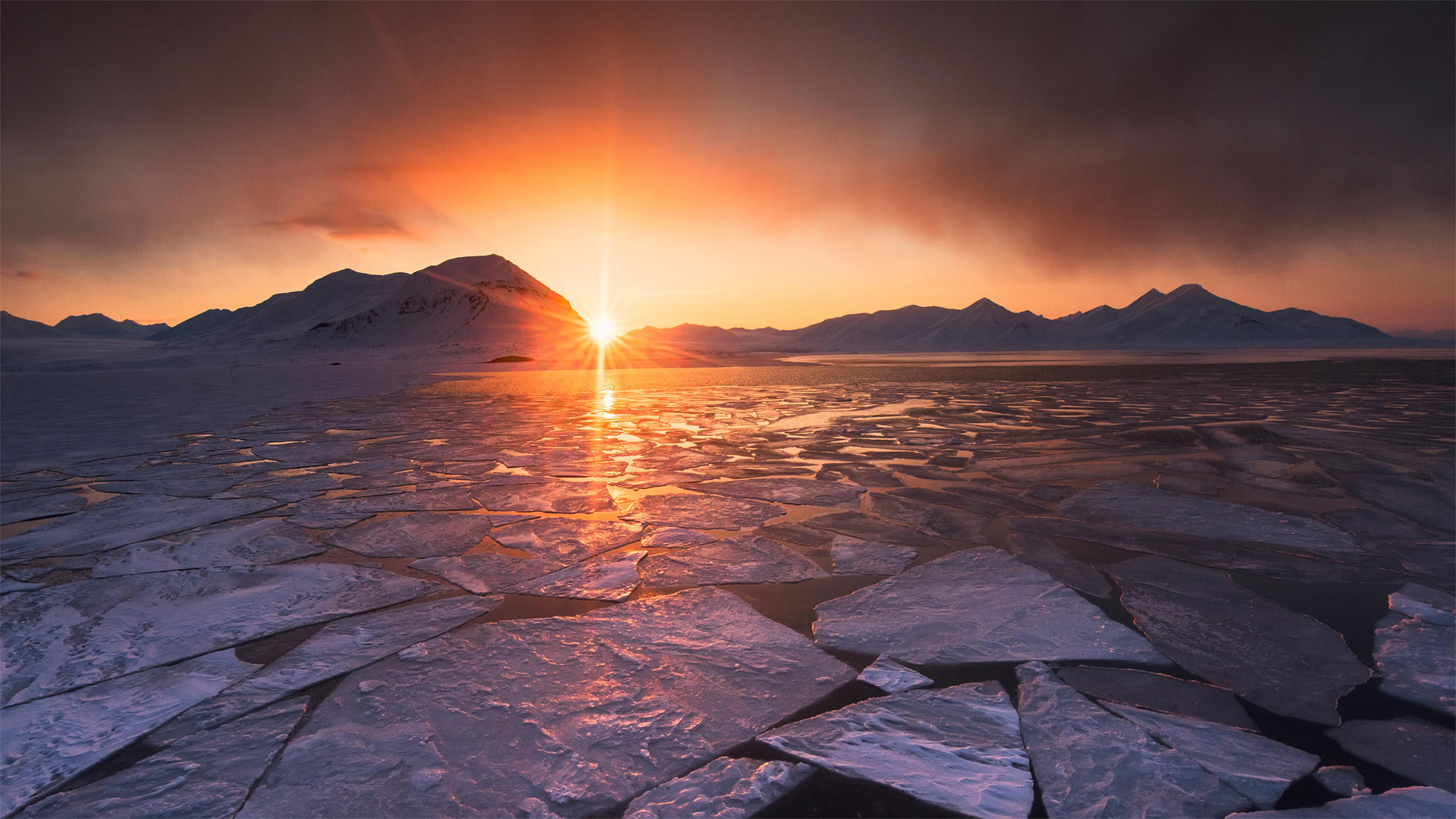 午夜的太阳，挪威斯瓦尔巴群岛 (© Nature Picture Library/Alamy)(Bing China)