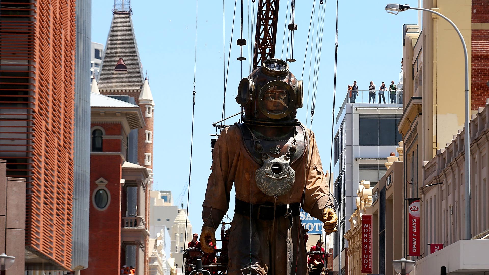 The Diver Giant walks up Hay Street during the 2015 Perth International Arts Festival (© Paul Kane/Getty Images)(Bing Australia)