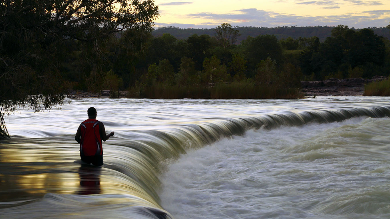 Man fishes in the Ord River at Kununurra, Western Australia (© Andrew McInnes/Alamy)(Bing Australia)