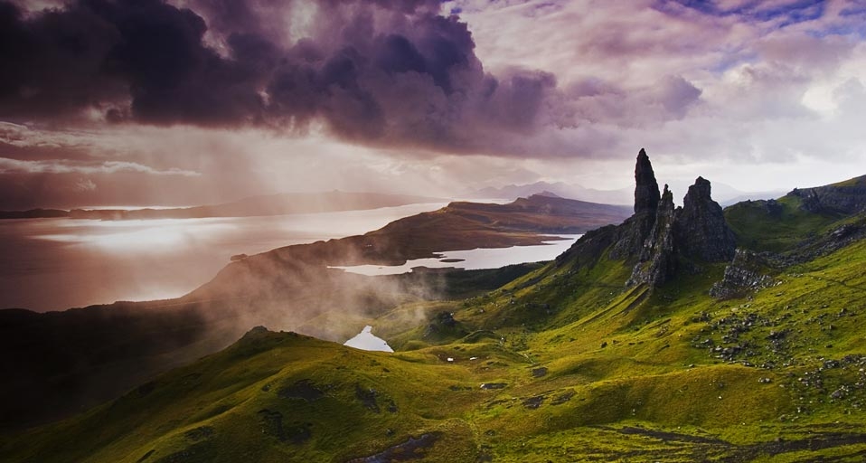 Clearing storm clouds over the Old Man of Storr basalt rock formations on the Scottish Highlands. - Adam Burton/Britain on View Non-Exclusive/Photolibrary &copy; (Bing United Kingdom)