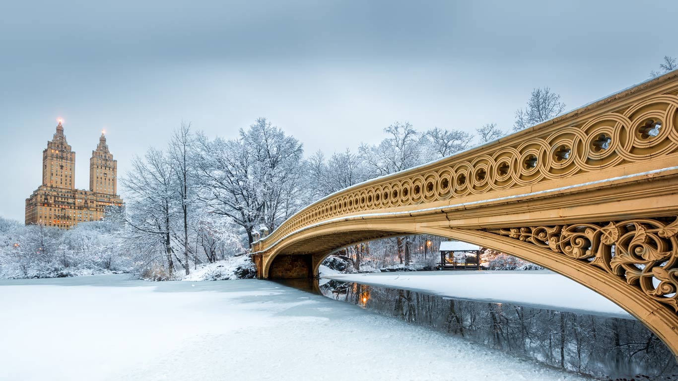 中央公园的弓桥，美国纽约市 (© Ultima Gaina/iStock/Getty Images Plus)(Bing China)