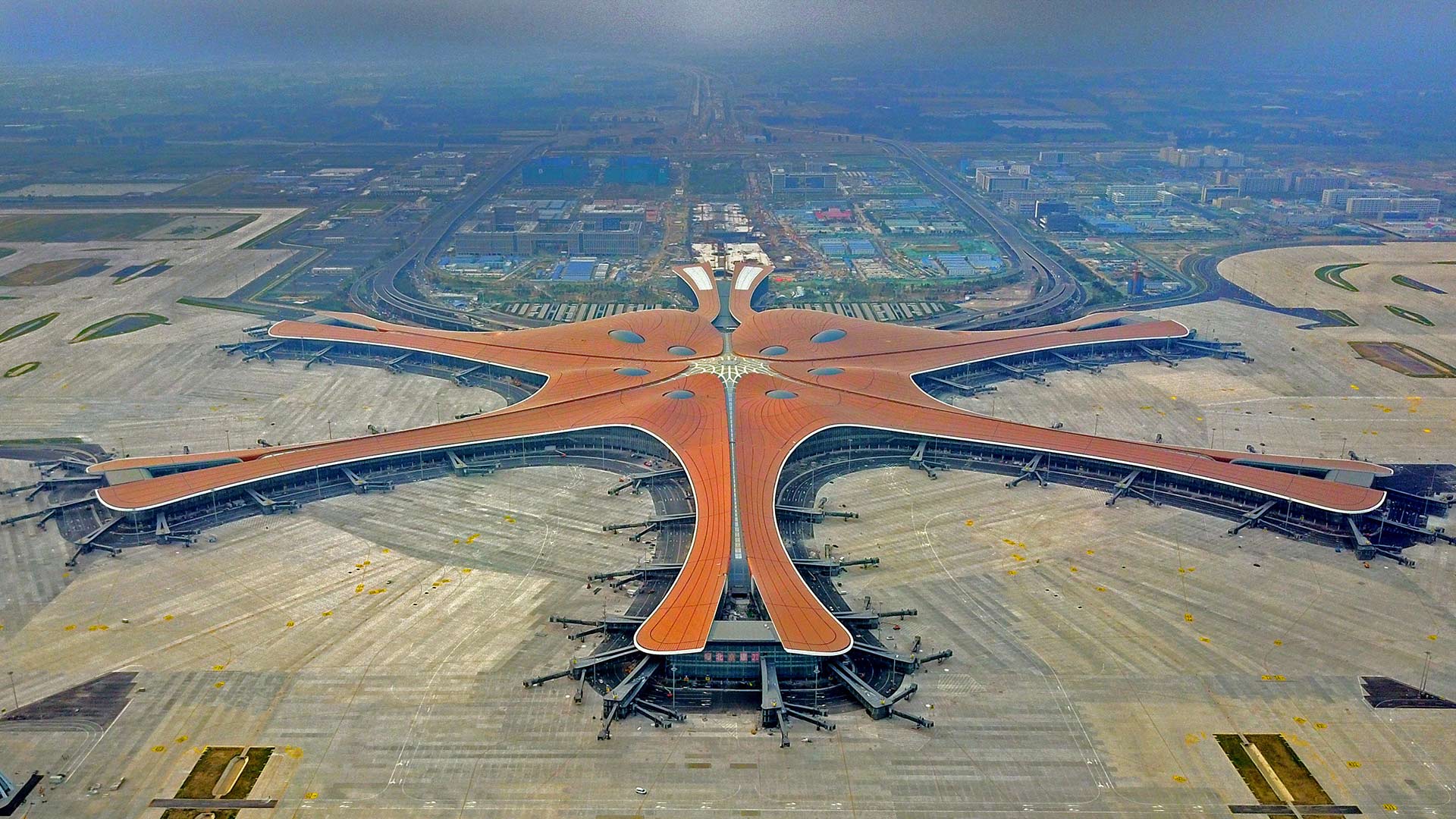 An aerial view of Daxing International Airport in Beijing (© Xinhua/Alamy)(Bing Canada)