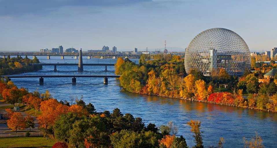 The geodesic dome of the Montreal Biosphere on Sainte Helene Island in Montreal, Quebec, Canada -- Philippe Renault/Corbis &copy; (Bing Canada)