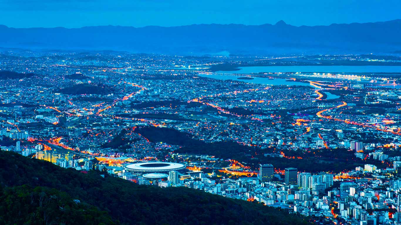 Rio de Janeiro including Maracanã Stadium illuminated at night, Brazil (© Corey Jenkins/Alamy)(Bing Canada)