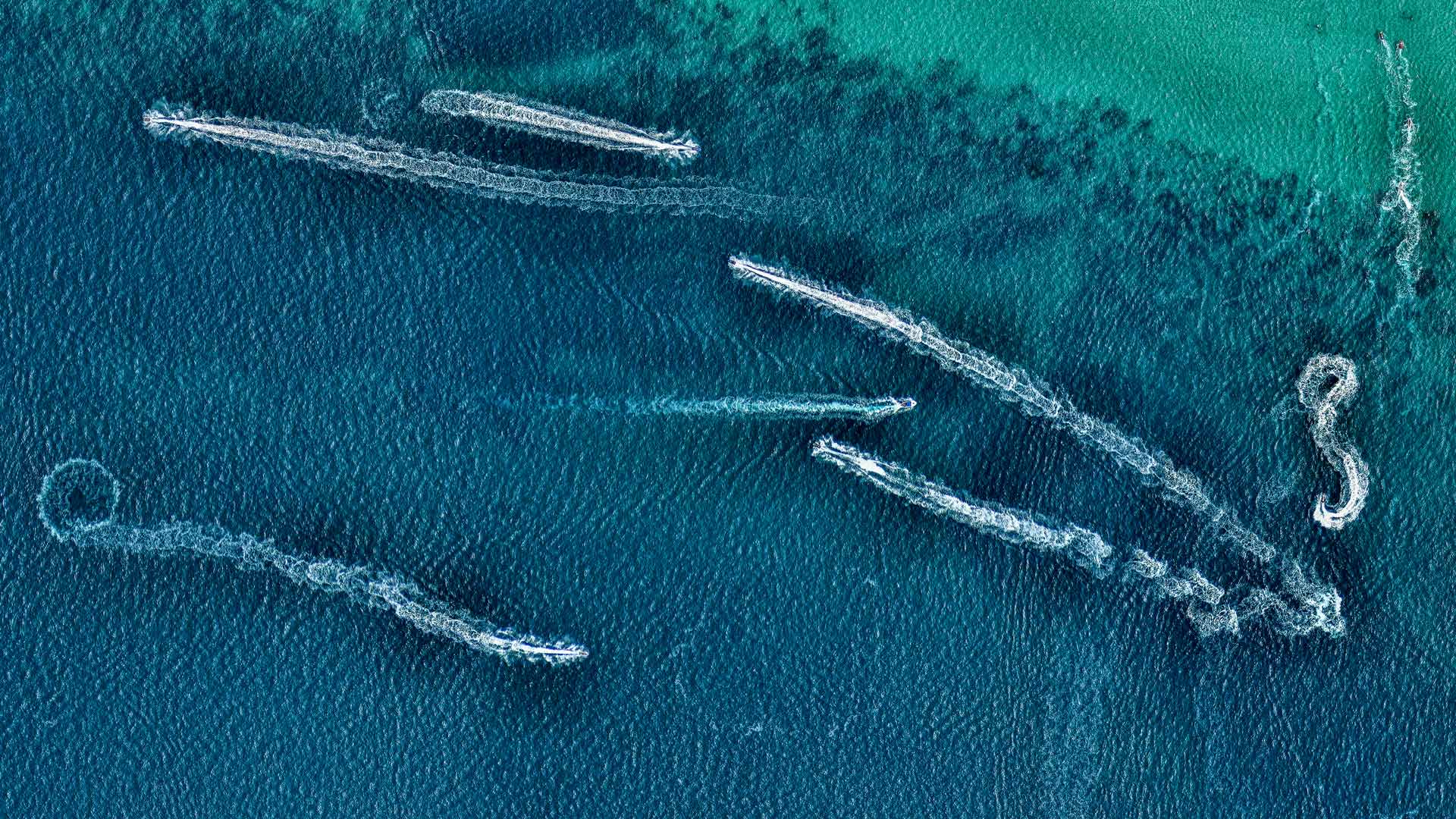 Aerial view of jet skis in the ocean, Australia (© Nearmap/Getty Images)(Bing Australia)