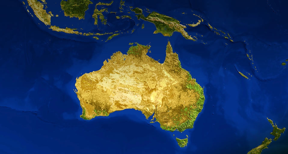 AVHRR natural colour satellite image of Australia, Indonesia and New Zealand with shaded topographic relief -- Nick Gibson/Photolibrary &copy; (Bing Australia)