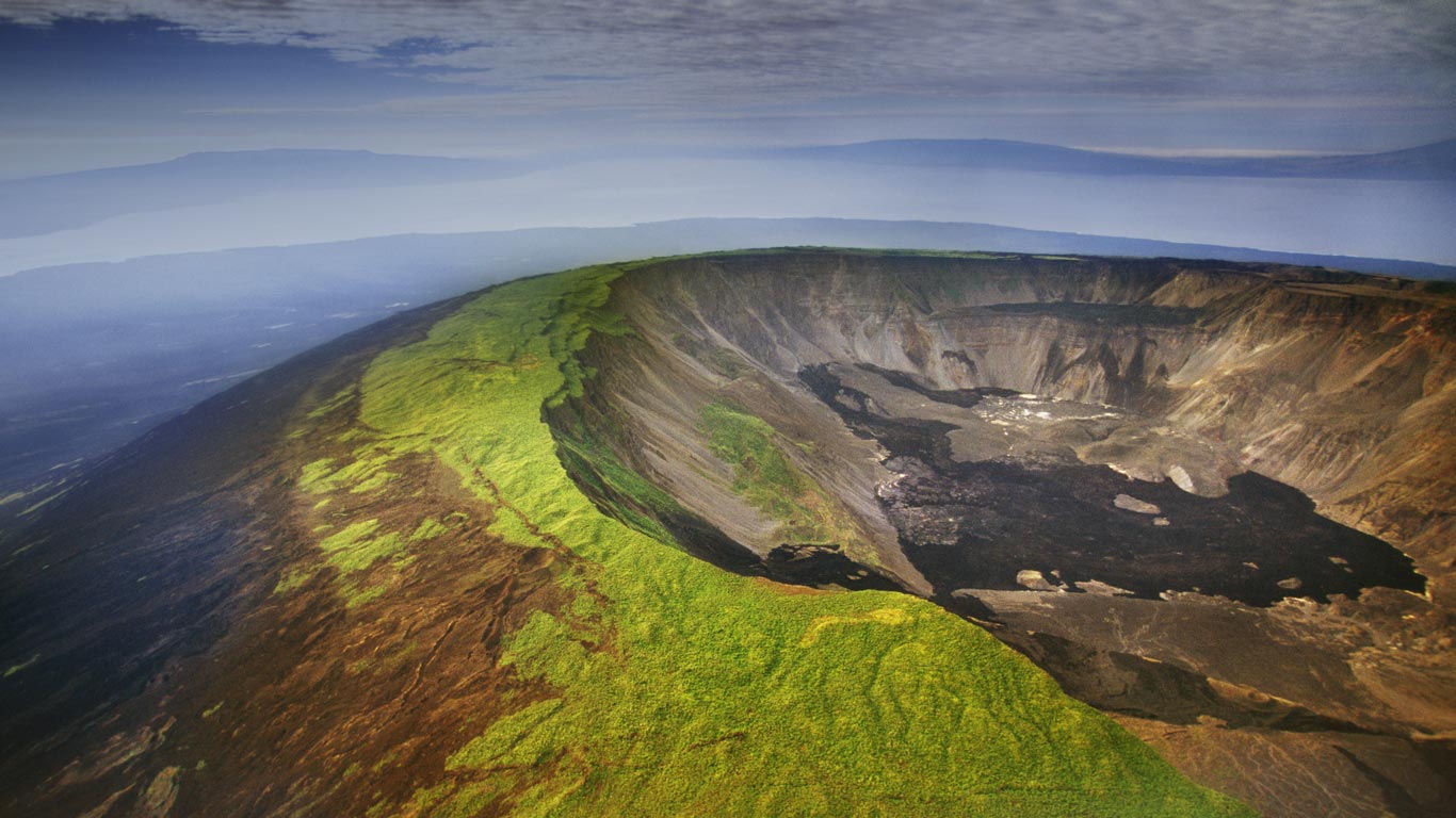 Aerial view of a volcano caldera, Isabela Island, Galápagos Islands, Ecuador (© Frans Lan/age fotostock)(Bing Canada)