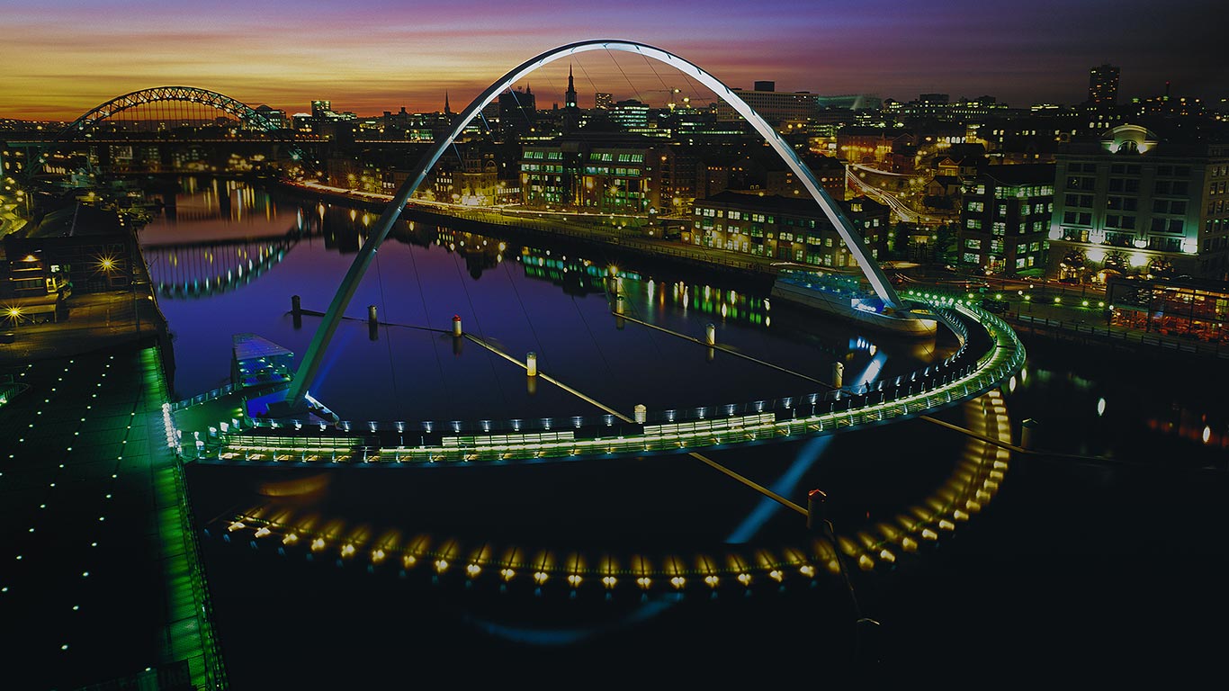英格兰，纽卡斯尔，横跨泰恩河的盖茨黑德千禧桥 (© Graeme Peacock/Alamy)(Bing China)