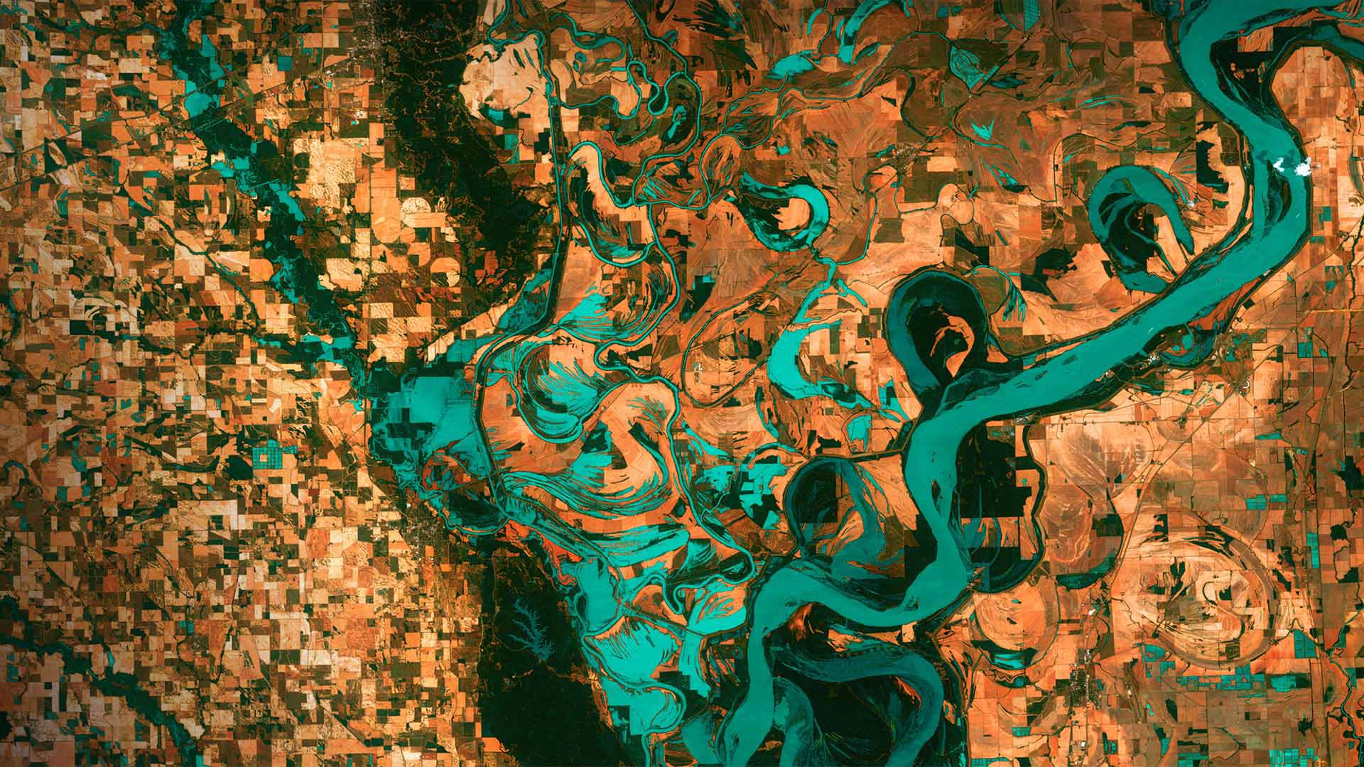 位于阿肯色州和密西西比州交界处的密西西比河 (© NASA)(Bing China)