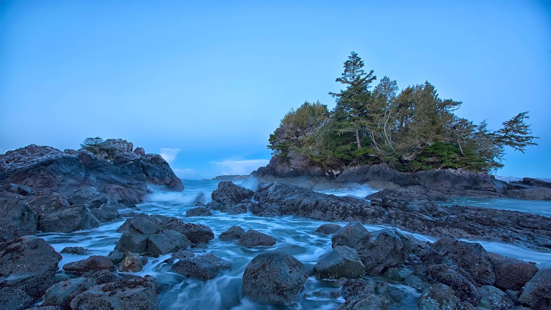 温哥华岛托菲诺附近的海岸线，加拿大不列颠哥伦比亚省 (© Robert Postma/plainpicture)(Bing China)