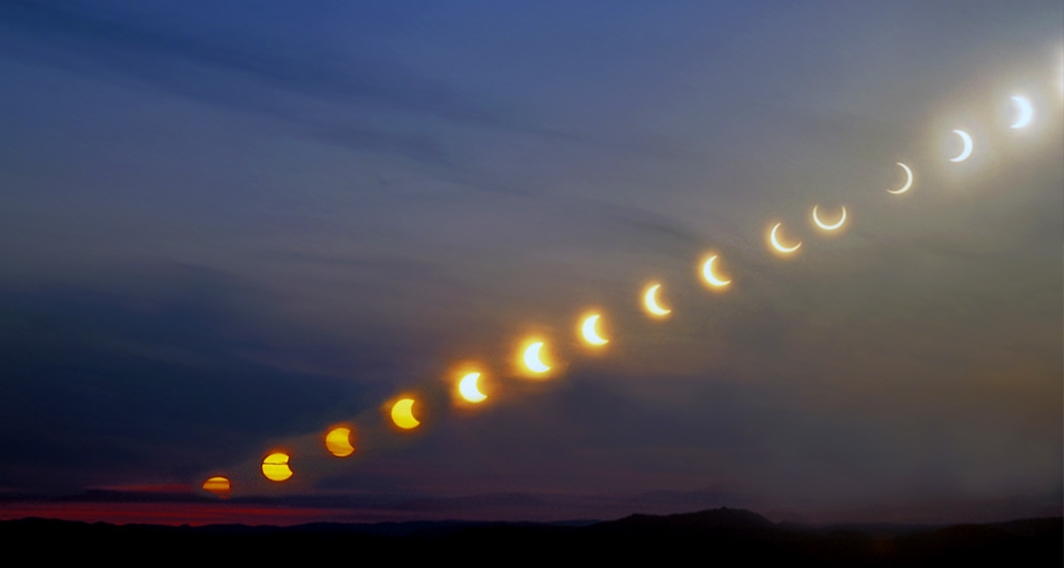Sequence of the partial solar eclipse May 3, 2003, Norway --McPHOTO/age fotostock &copy; (Bing Canada)