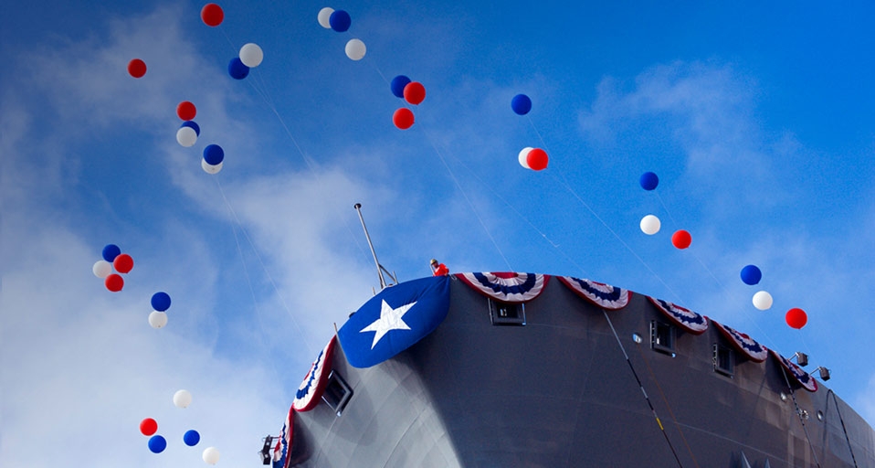 USNS Washington Chambers (T-AKE 11) decorated for christening and launch, San Diego, California (© Reed Kaestner/Corbis) &copy; (Bing United States)