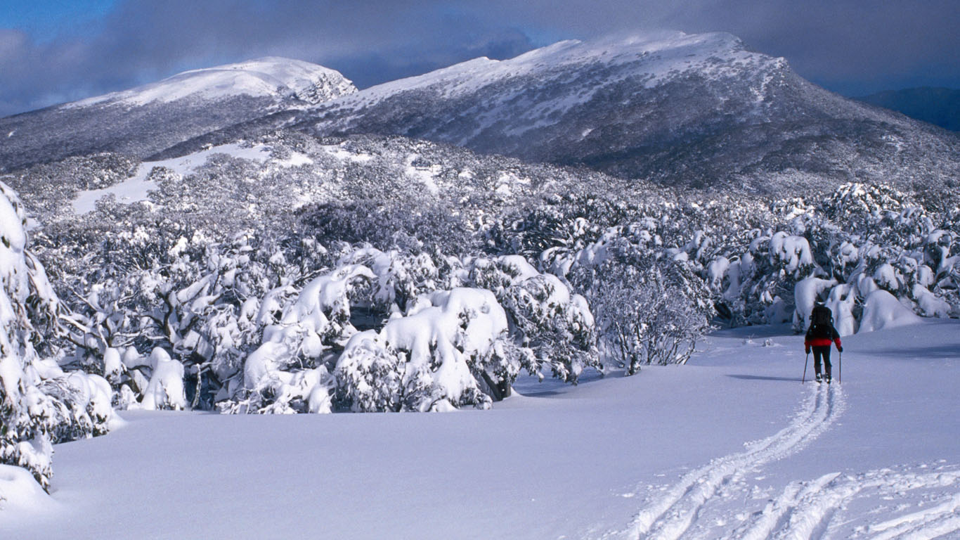 Cross country skier on Mt. Lovick in the Mt. Buller region, Victoria (© Glenn Van Der Knijff/Lonely Planet Images/Getty Images)(Bing Australia)