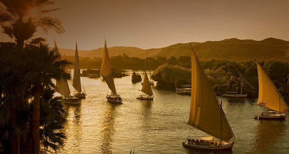 Felucca sail boats on the Nile river at Aswan, Egypt -- SIME/eStock Photo &copy; (Bing Canada)
