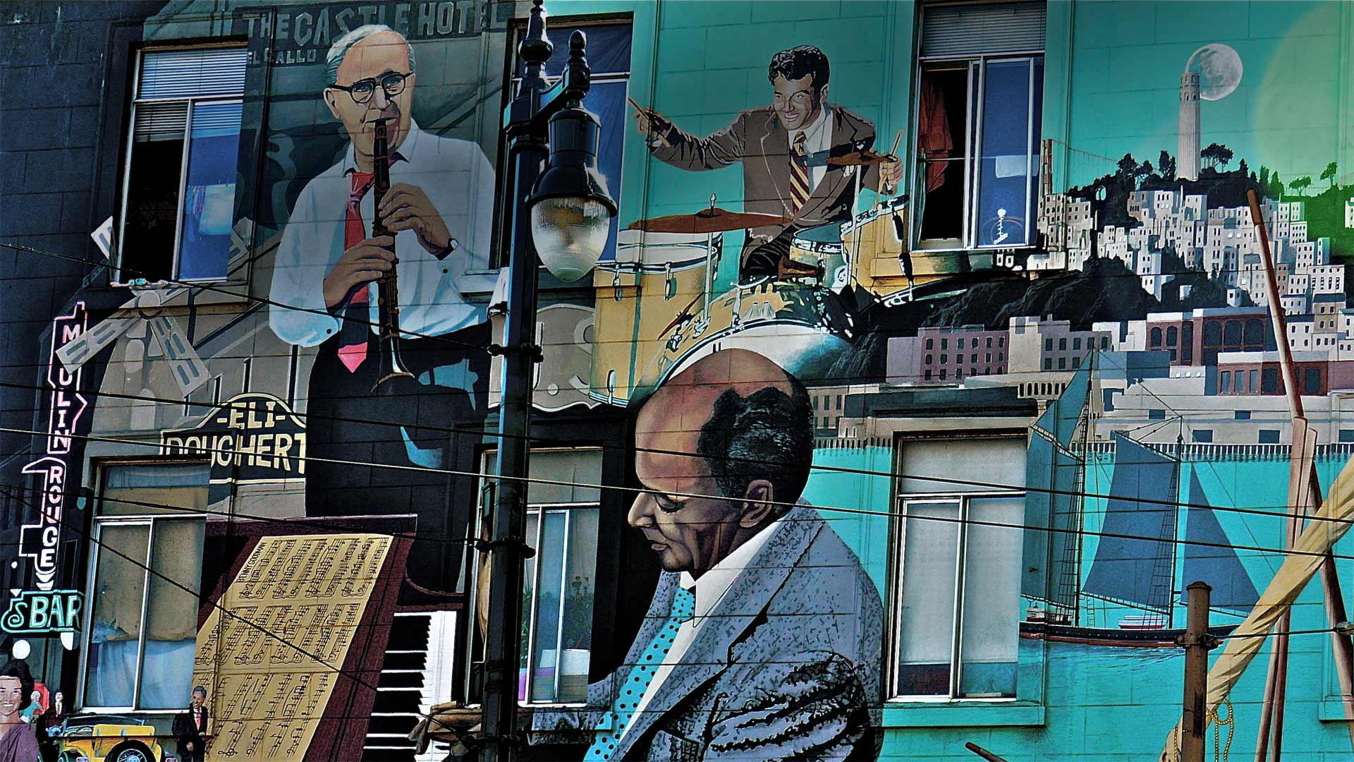 The North Beach Jazz Mural created by artist Bill Weber in San Francisco (© Kosso/Getty Images)(Bing Canada)