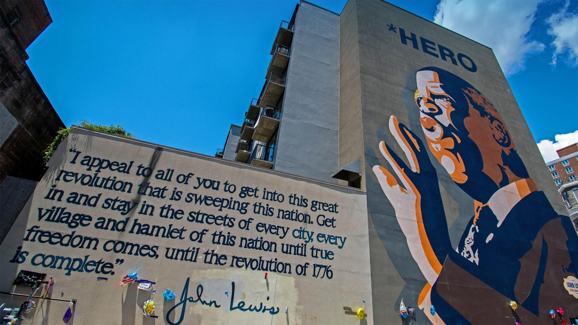 John Lewis hero mural by Sean Schwab in the Sweet Auburn district of Atlanta, Georgia (© Ilene Perlman/Alamy)(Bing United States)