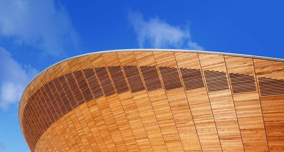Detail of the Velodrome at the London 2012 Olympic Park in Stratford, London, England (© Anthony Collins Cycling/Alamy) &copy; (Bing Canada)
