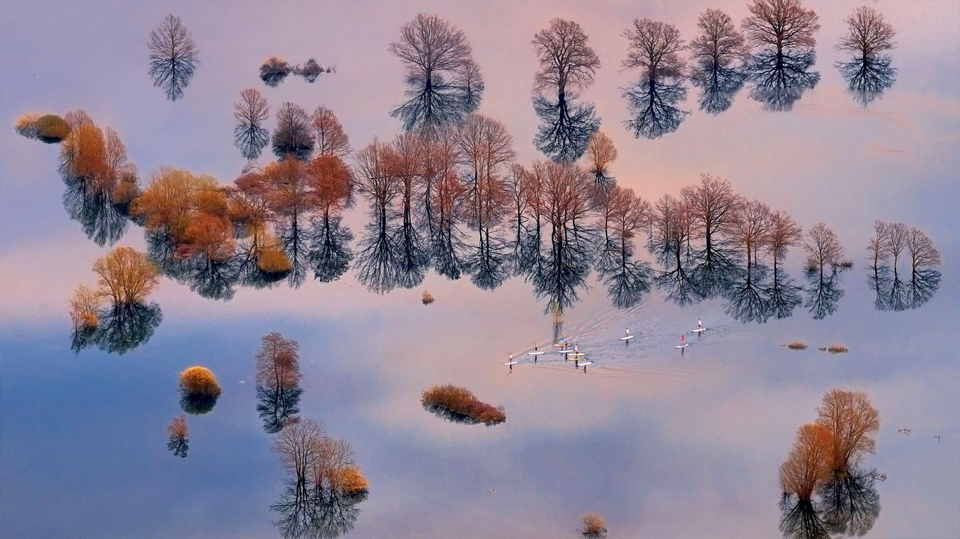 斯洛文尼亚，卢布尔雅那河喀斯特盆地，洪水淹没了平原 (© Ales Komovec/Rex Features)(Bing China)