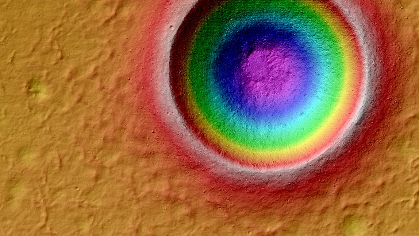 月球林奈环形山的色码地势图 (© NASA/GSFC/Arizona State University)(Bing China)