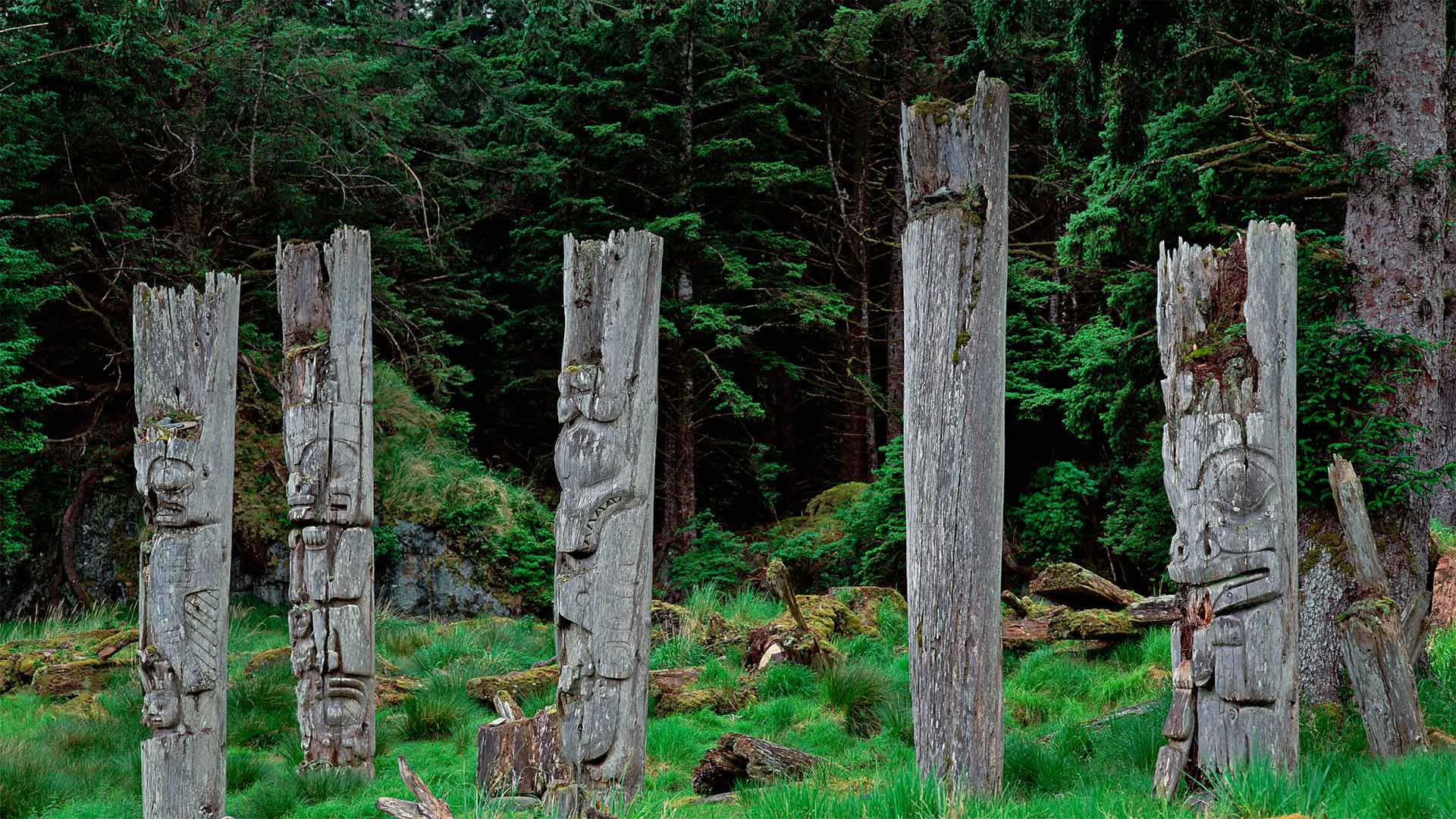 Haida totem poles on Haida Gwaii in British Columbia, Canada (© Michio Hoshino/Minden Pictures)(Bing United States)