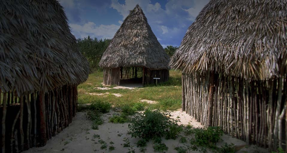 Replica huts at Guanahani Landfall Park on San Salvador island in the Bahamas -- Dave G. Houser/Corbis &copy; (Bing United States)