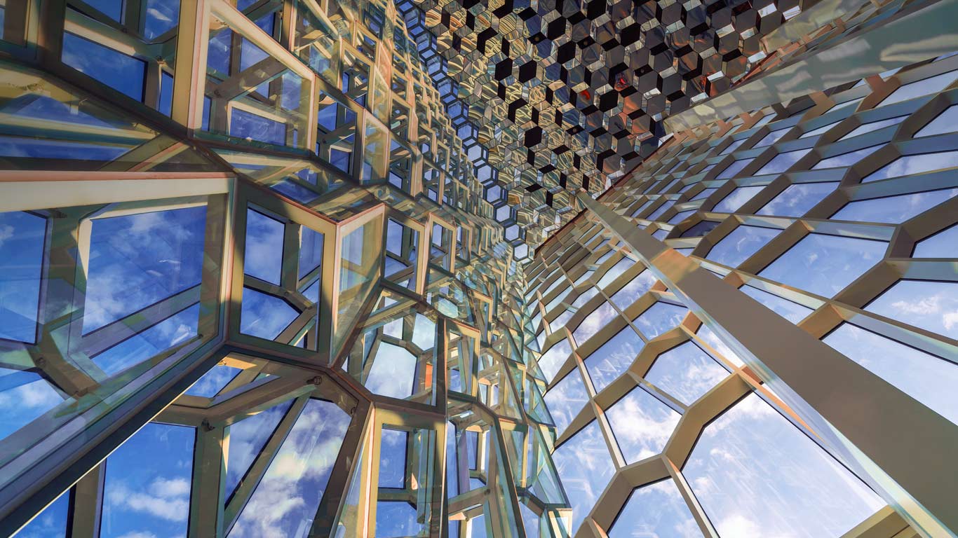 Framework of the interior of the Harpa Concert Hall in Reykjavik, Iceland (© Hans Strand/Corbis)(Bing Canada)