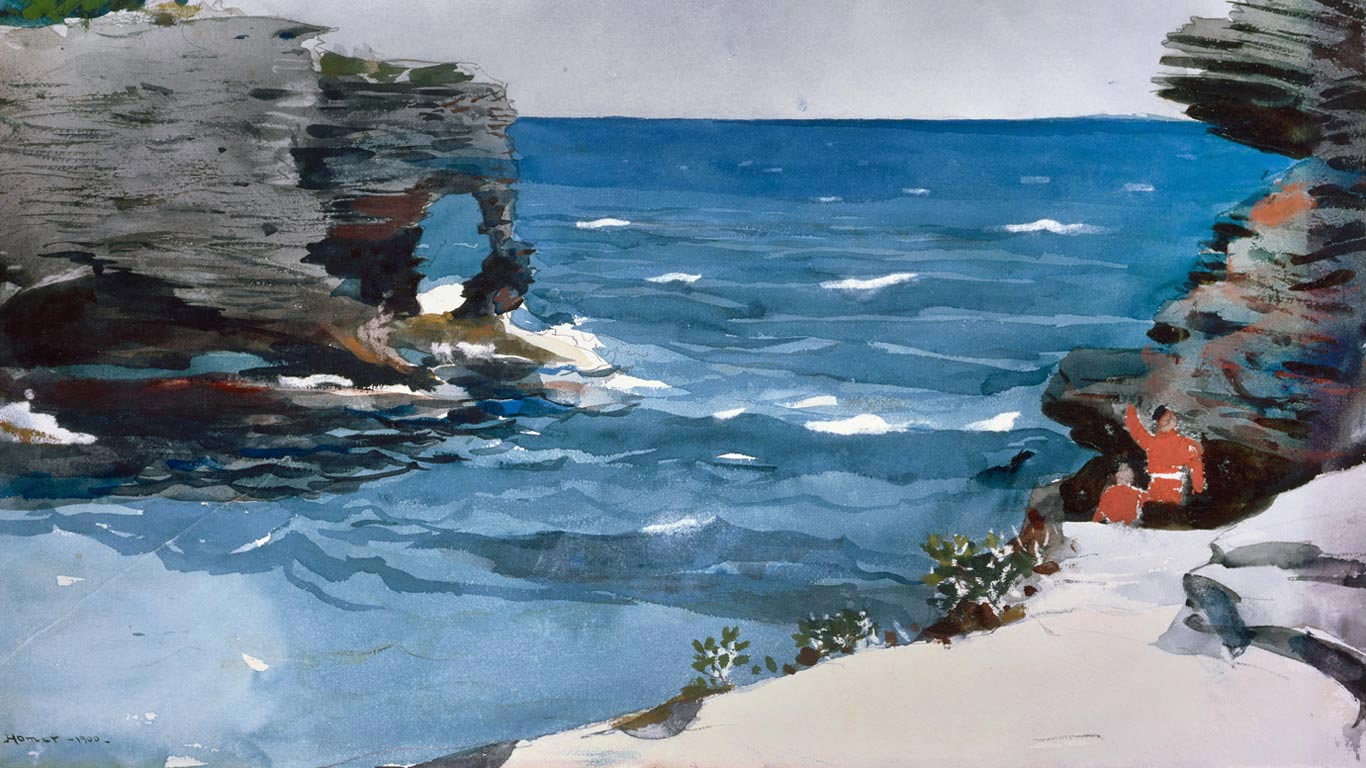Aquarelle “Rocky Shore” de Winslow Homer, Bermudes, 1900 (© Alamy)(Bing France)