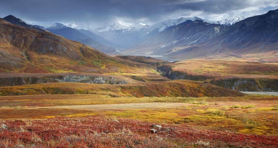 阿拉斯加州德纳利国家公园上空的风暴云 (© Ron Niebrugge/CorbisMotion) &copy; (Bing China)
