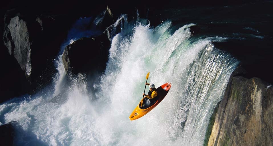 Whitewater kayaking over waterfall -- Randy Lincks/Photolibrary &copy; (Bing United States)