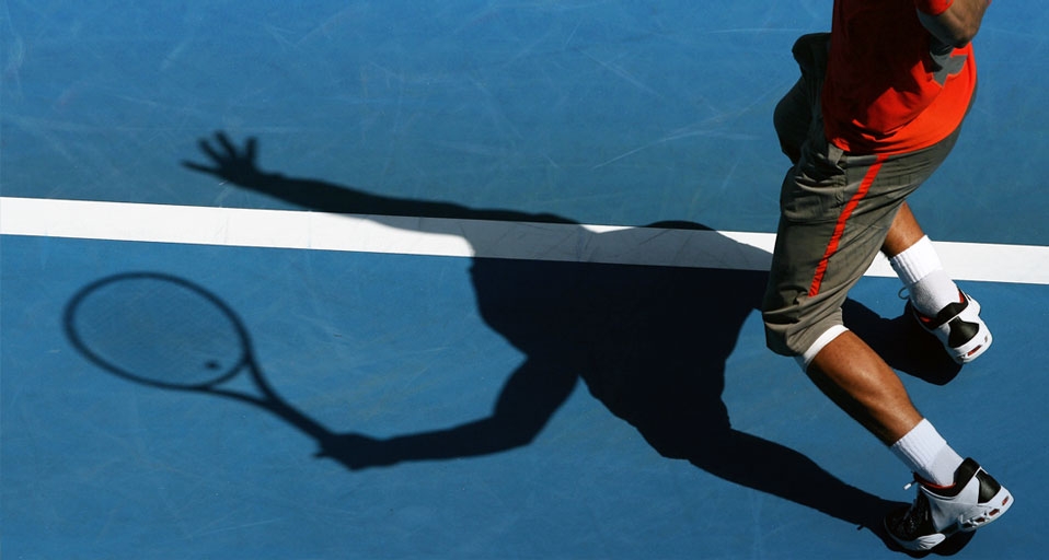 Rafael Nadal serves during his quarter-final match against Jarkko Nieminen on day nine of the Australian Open 2008 at Melbourne Park on January 22, 2008 -- Clive Brunskill/Getty Images &copy; (Bing Australia)